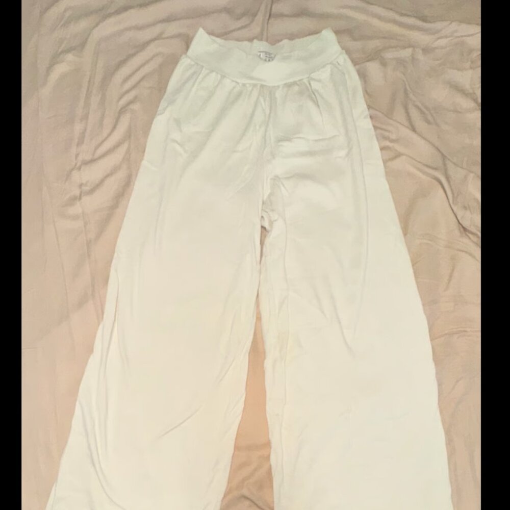 OQQ Beige Wide-Leg Ribbed Lounge Pants